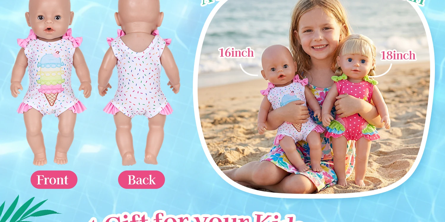 Sommer-Bikini-Puppenkleidung für 16-18 Zoll Babypuppen 2026 Neu 40-45cm Reborn-Puppenkleidung Mädchenspielzeug – Detail 5
