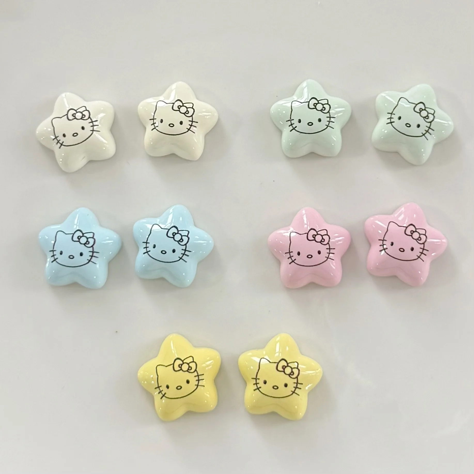 

10 шт./лот Hello Kitty с принтом из смолы в форме звезды с плоской задней частью, аксессуары «сделай сам» для бантов для волос, корпус телефона, материалы ручной работы