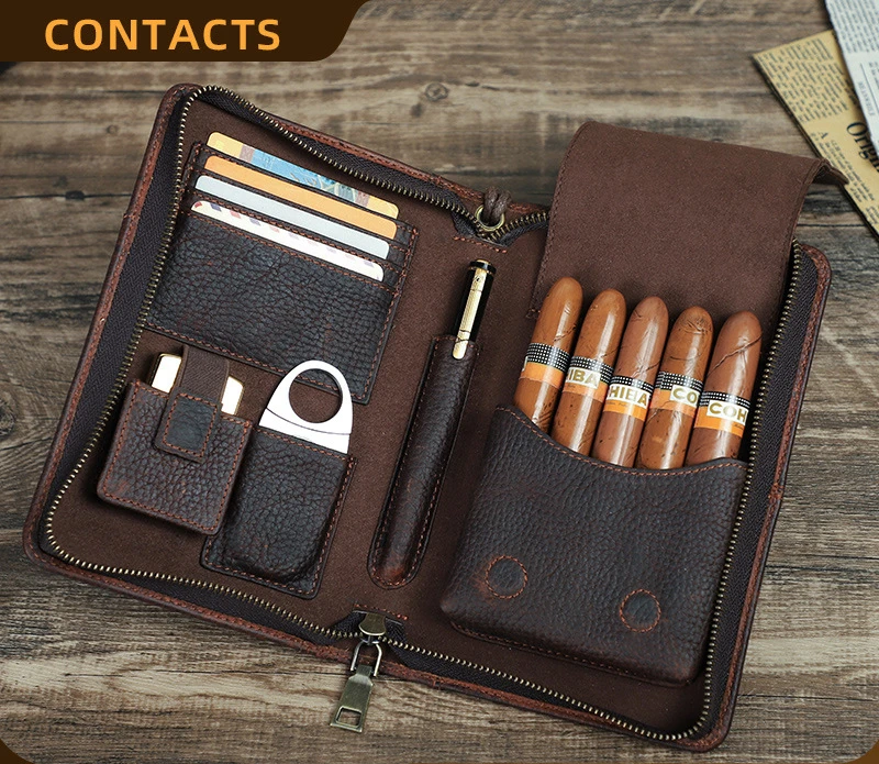 

Кожаный хьюмидор Crazy Horse для борьбы, портативный портативный паспорт для путешествий, кожаный кошелек для хранения с пятью сигаретками