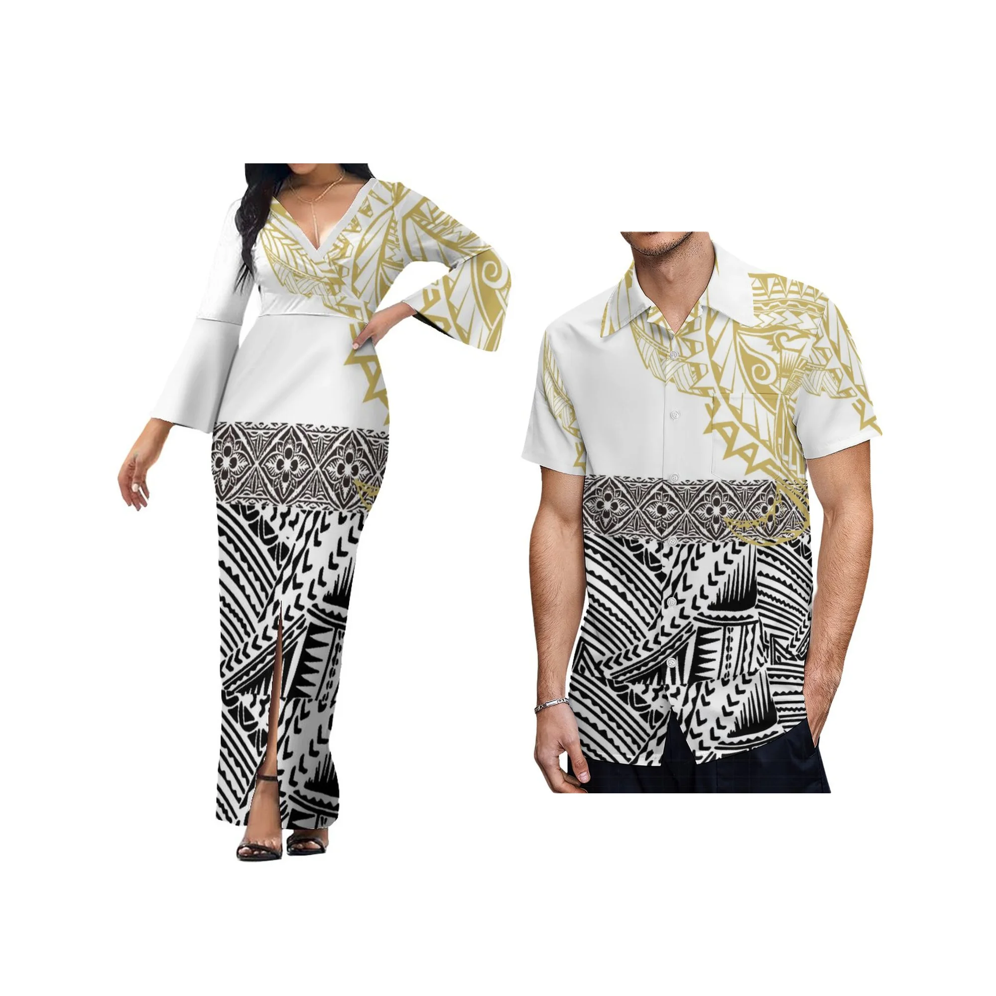 New Wholesale Custom Polynesian Tonga Tribal Printed Maxi Dresses Ladies Bell Sleeves Samoan Dresses Big Size Clothing