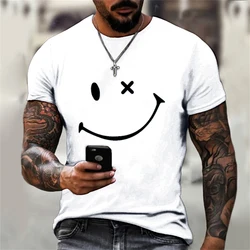 T-shirt da uomo e da donna in tinta unita con personalità della moda classica semplice t-shirt a maniche corte con stampa del viso sorridente divertente 3D