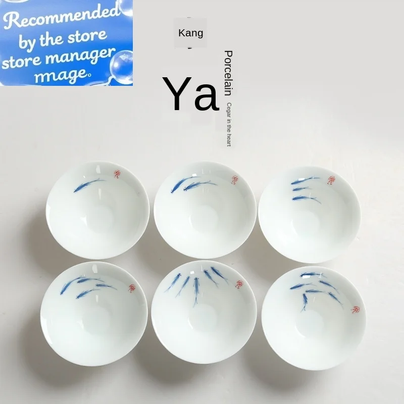 

Teacup Ceramic Kung Fu Teacup Hand-Painted Ceramic Whiteware Tea Set Nostalgic Antique Type Cup MasterCup Single Retro Style Cup