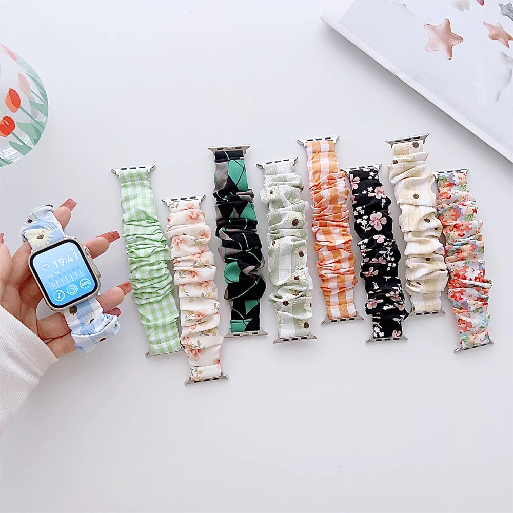 Pulseira Scrunchie para Apple Watch Band, pulseira elástica de nylon, 45mm, 41mm, 44mm, 40mm, 42mm, iWatch Series 9, 8, 7, 6, 5, 4, 3, SE, ultra 2, 49mm