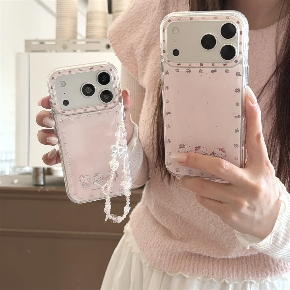 

Glitter Little Flower Cute HelloKitty Silicone Phone Case with Chain for iPhone 15 16 17 Pro Max 16 Pro 15 Max Protective Cover