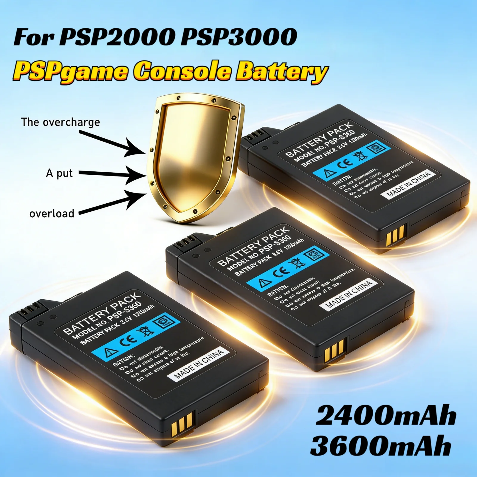 

For PSP2000 PSP3000 PSP3004 High Capacity 3600mAh 2400mAh Lithium Ion Replacement Battery Pack for PS Lite Handheld Game Console