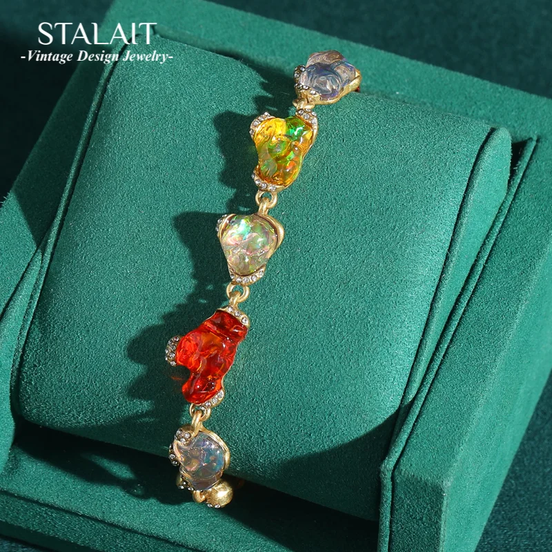 

Vintage Colorful Clouds Glass Bracelet Natural Stone Gold Color Rhinestone Luxury Jewelry Girlfriend Gift Party Accessories