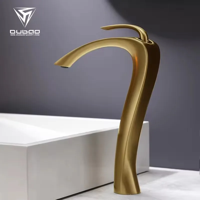 

Luxury Brushed Gold Brass Bathroom sink faucet Top Quality One Hole Hot cold water Lavabo faucet One handle wash basin faucet