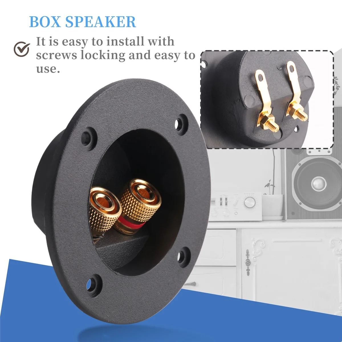 L60A 3 Pcs DIY Home Car Stereo 2-Way Speaker Box Terminal Binding Post Round Spring Cup Connectors Subwoofer Plugs (Black)