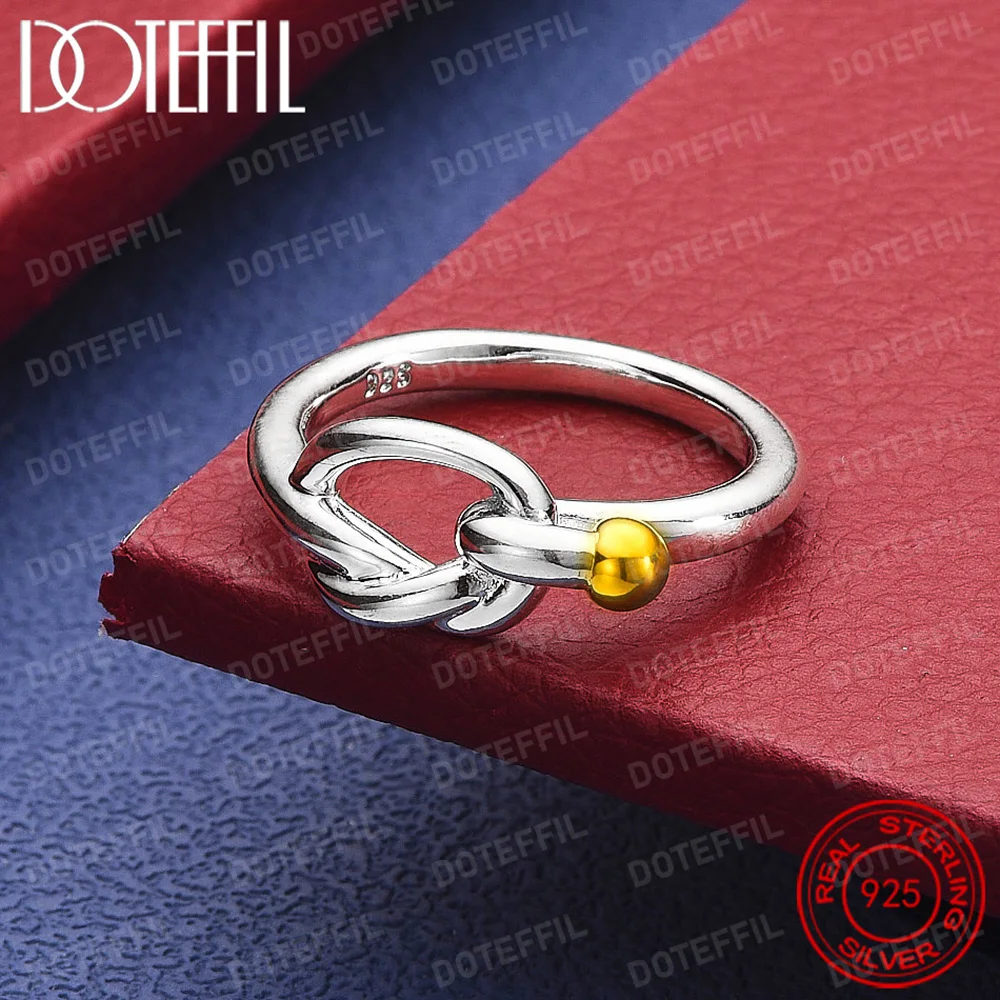 

925 Sterling Silver Circle Gold Beads Ring For Woman Man Wedding Engagement Party Fashion Charm Jewelry