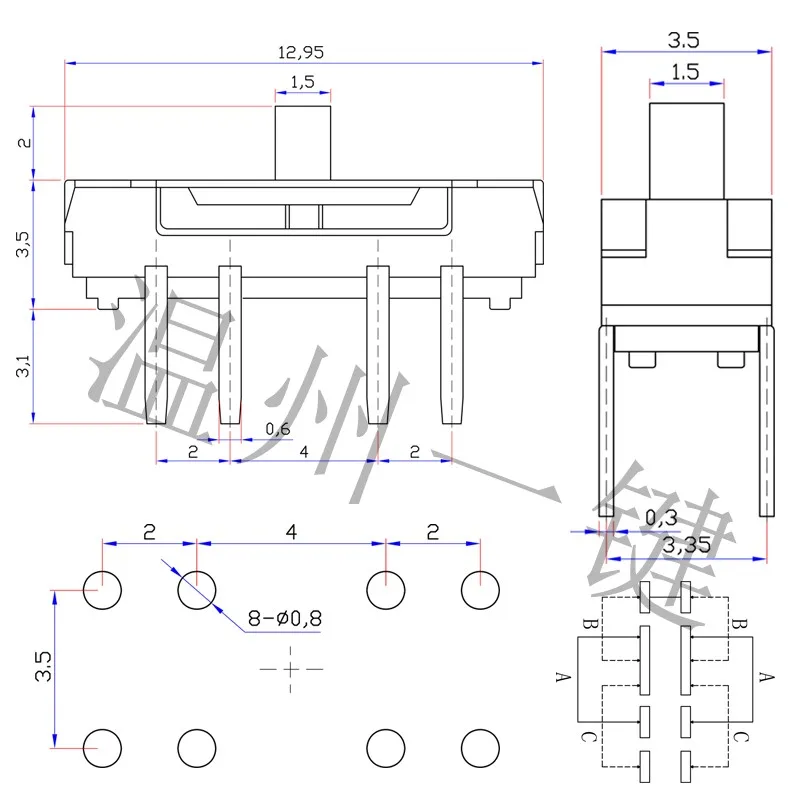 100pcs MSS-23D18 MINI slide switch 2P3T DIP 8 pin 3 position mini toggle switches Shank height 3.0mm,4.0mm micro slide switches