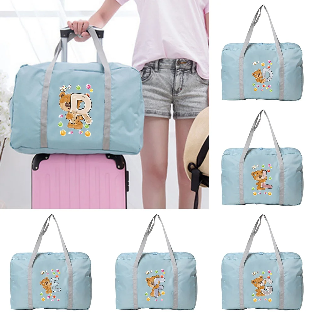 나일론 접이식 곰 글자 여행 가방, 방수 대용량 토트 백 여행 주말 정리 의류 보관 여성 핸드백 