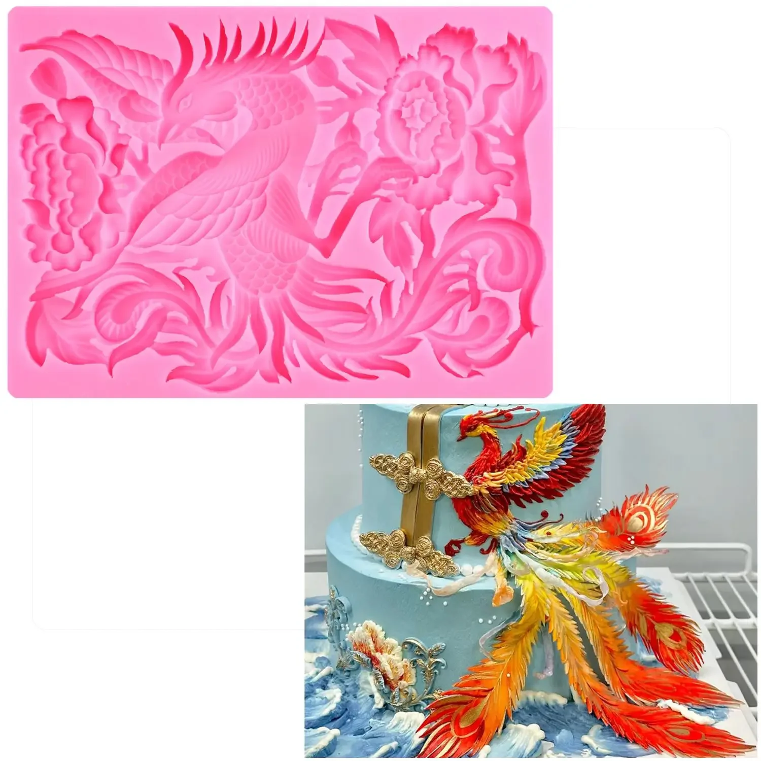 

Phoenix Silicone Mold Fondant Cake Decoration Mould Vintage Retro Cupcake Wedding Chocolate Gumpaste Candy Clay Moulds