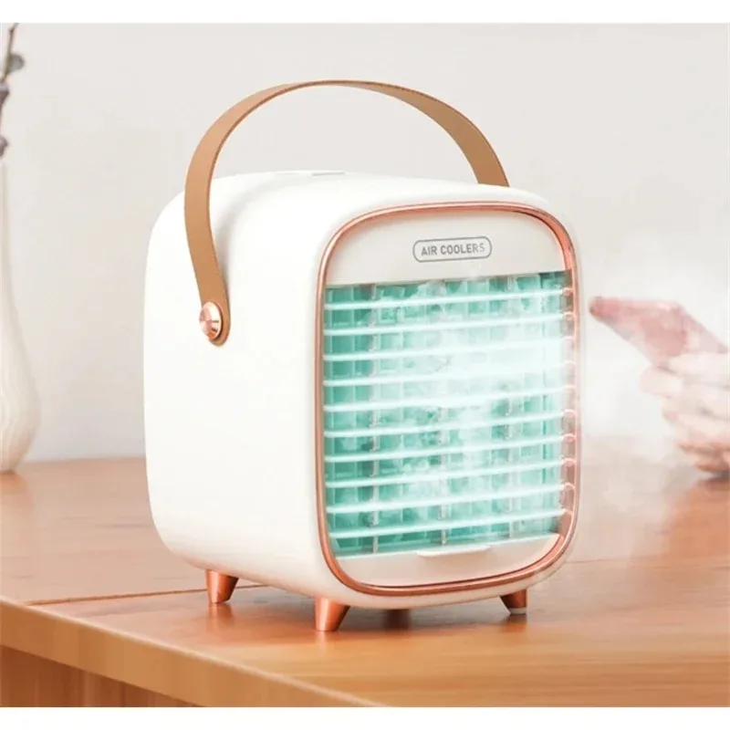 

High-value retro air conditioning fan household mini desktop cooling artifact wide angle shaking head mute humidifier