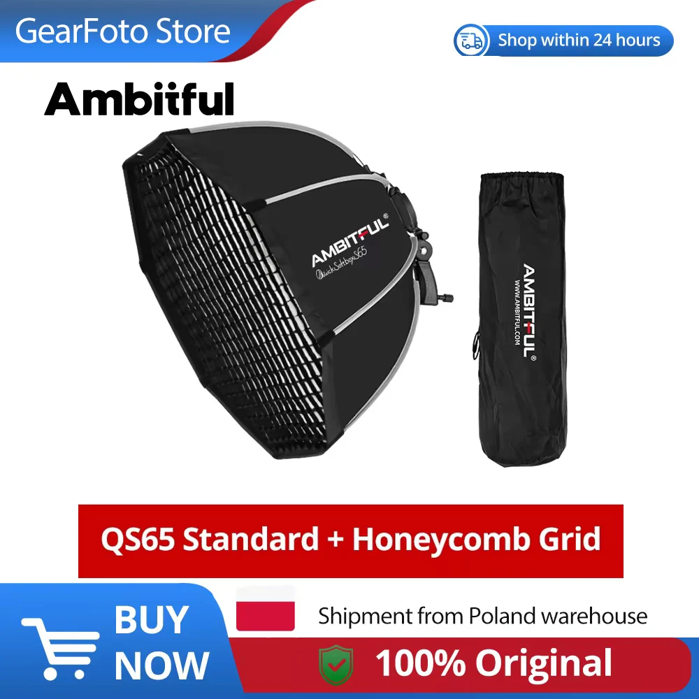 Ambitful QS2-65 65cm snelle softbox, draagbare paraplu-softbox + honingraatrooster, buitenflitssoftbox voor Godox, Yongnuo, Sidande