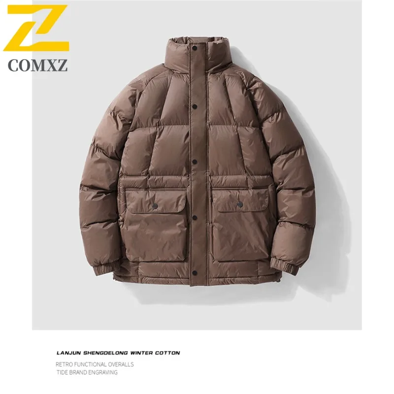 COMXZ Luxury Men Cotton Coat Casual Notch Collar Outdoor Mountaineering Windproof Coat Fashion Travel Lightweight Winter Garment