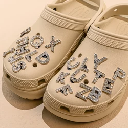 1pcs Silvery Letters Luxury Shoe Charms Alphabet Shoe Decorations Pins for Garden Sandals Women Girls Bling Favor Gifts