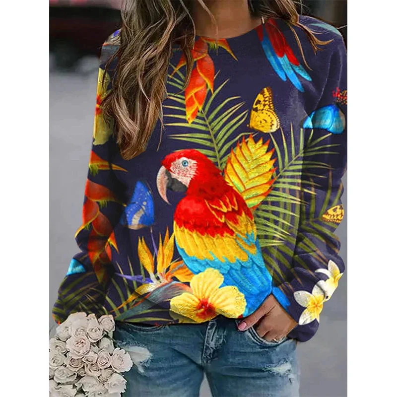 Harajuku Y2k 3D Animal Flamingos Printing Sweatshirts For Women Cute Parrots Graphic Pullovers Fashion Streetwear Clothing Tops