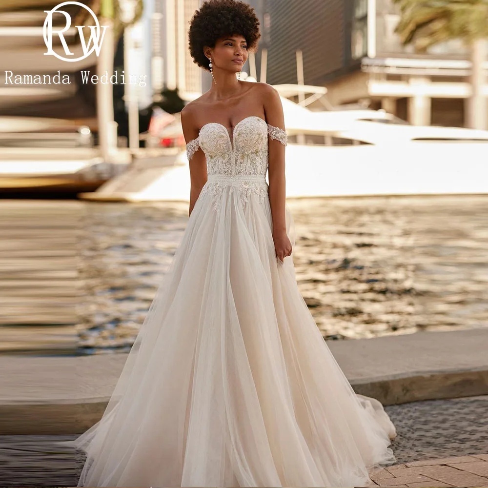 

Ramanda Off the Shoulder A-line Wedding Dresses for Black Girl Exquisite Lace vestidos novias boda 2024 Sweep Train Bridal Gown