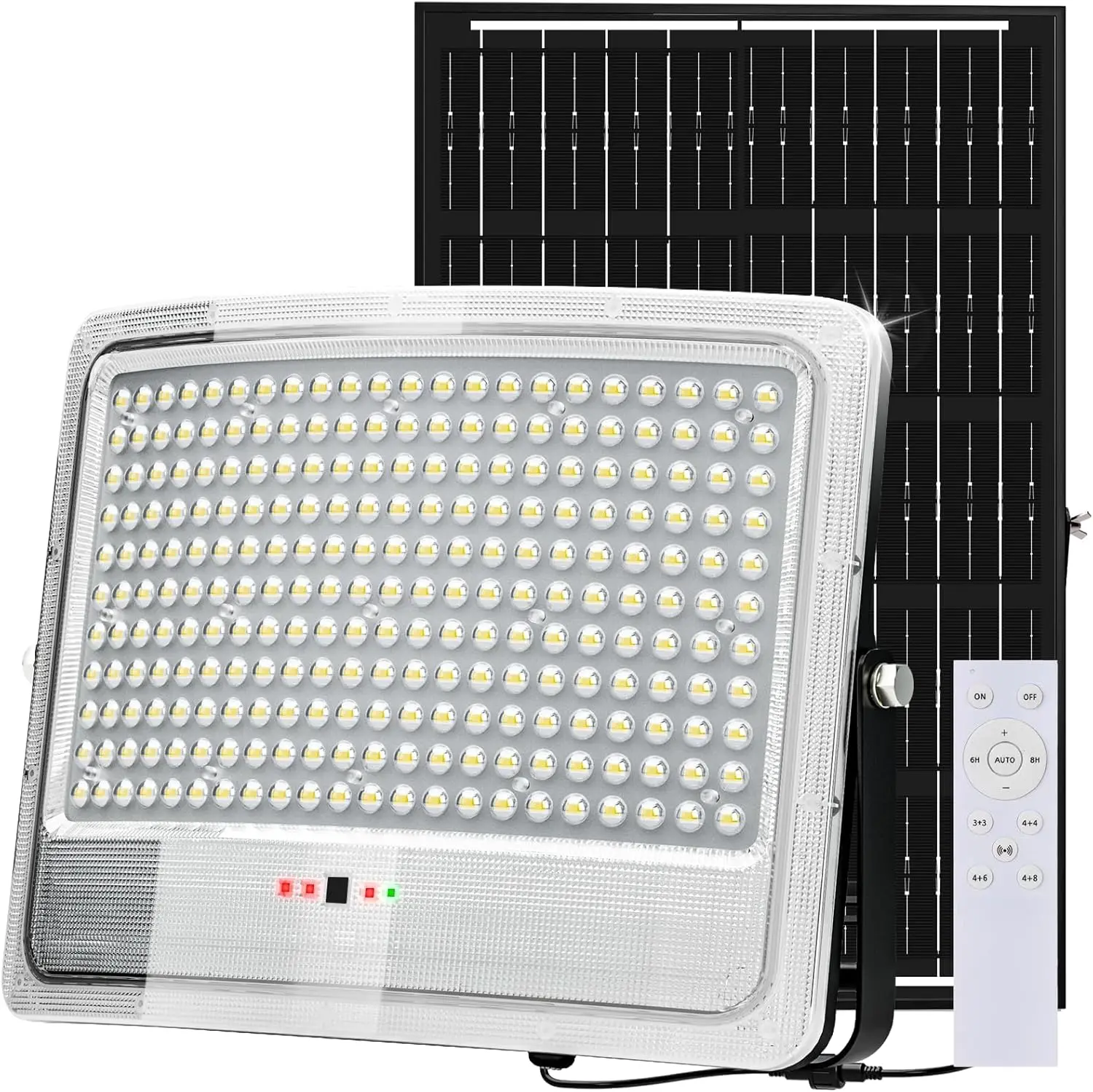 أضواء كاشفة تعمل بالطاقة الشمسية بقدرة 8000 وات في الهواء الطلق، مصباح أمان مقاوم للماء من الغسق إلى الفجر مع مستشعر حركة وكابل 16.4 قدم للفناء والمرآب وال P