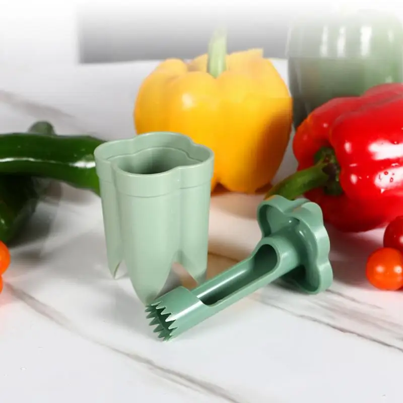 Pepper Corer Remover Tool Fruit & Vegetable Quick Corer Cave Tools 2 In 1 Bell Peppers Core Remover Quickly Cutting And