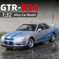 1:32 Scale Nissan GTR R34 Diecast Supercar Model Car With LED Light And Engine Sound Effect Alloy Collectible For Car Enthusiast