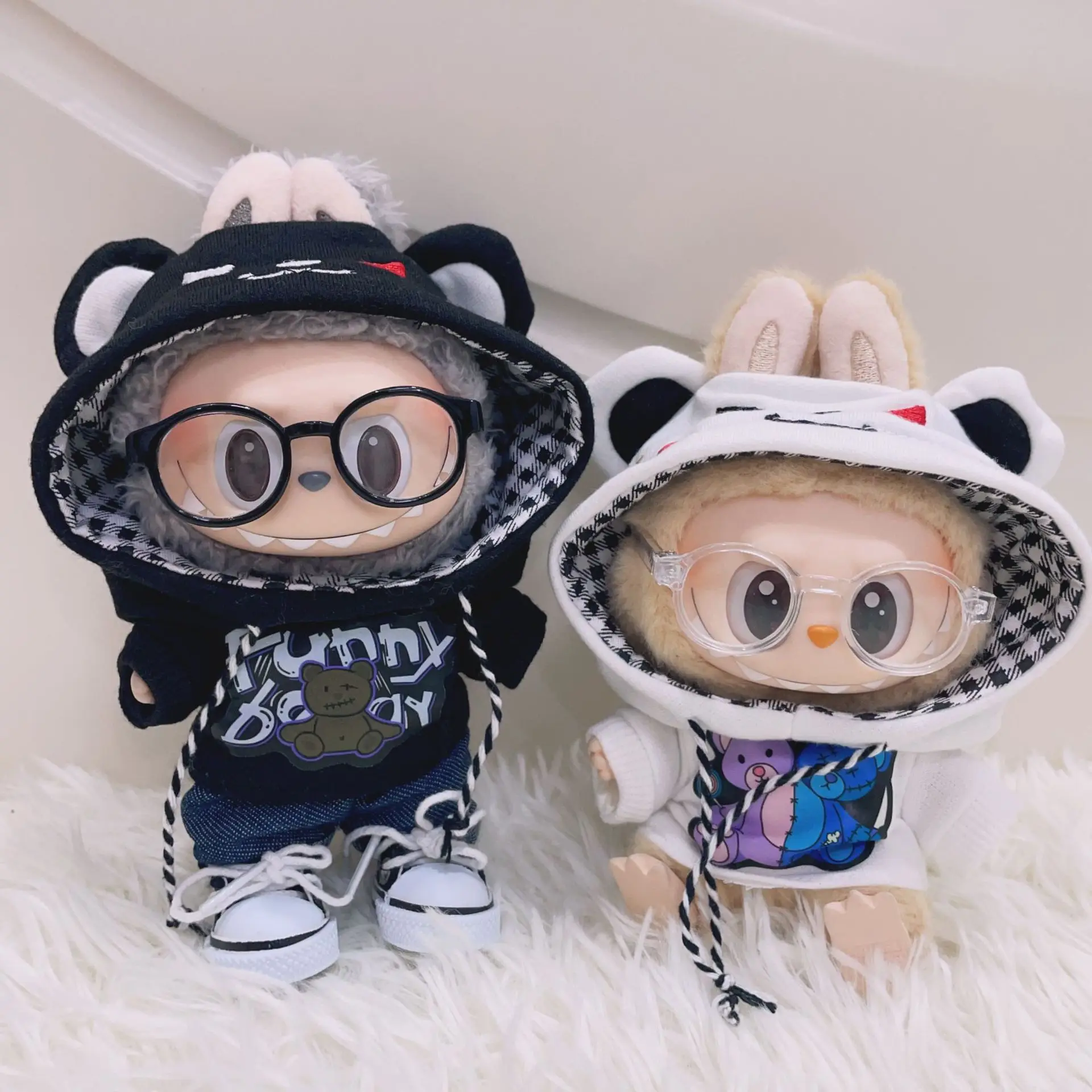 

Labubu Doll Clothes Bear Hooded Sweatshirt Suit 17cm Plush Doll Clothes Replacement Labubu I II idol Doll Sitting Party