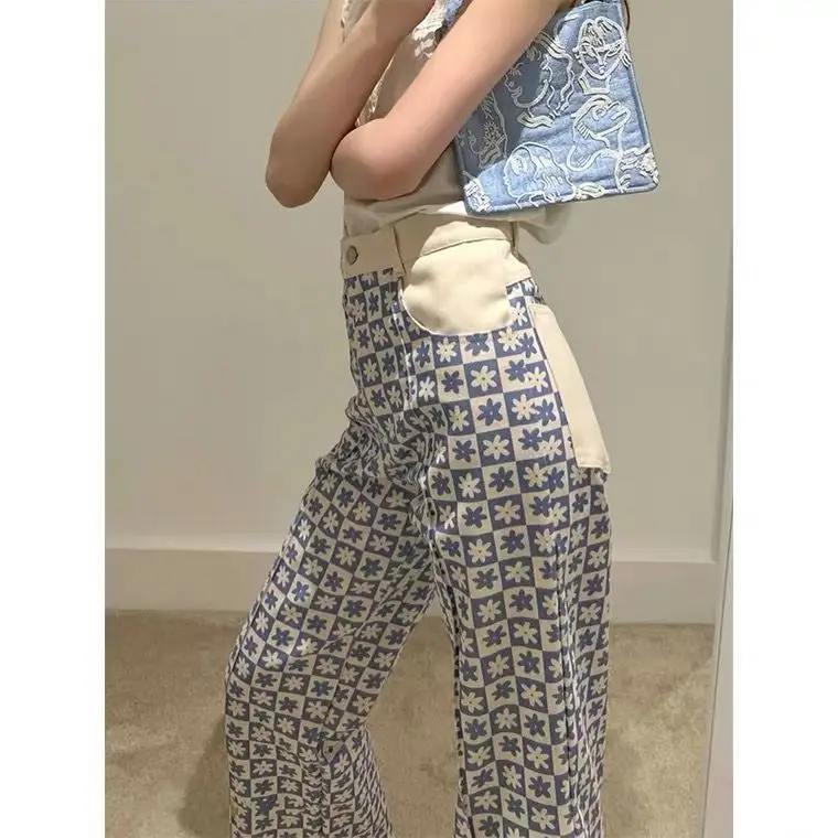 

Spring Summer High-waist Drape Loose Straight-leg Pants Design Sense Is Thin All-match Pants Women Trendy Floral Wide-leg Pants