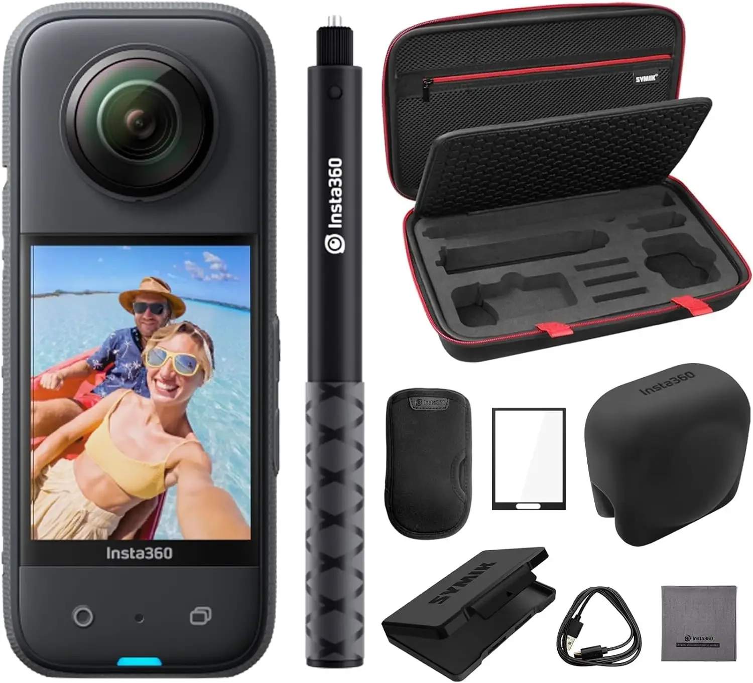 X3 - Waterproof 360 Action Camera with 1/2/'' 48MP Sensors, 5.7K 360 Active HDR Video, Bundle with Invisible Selfie Stick