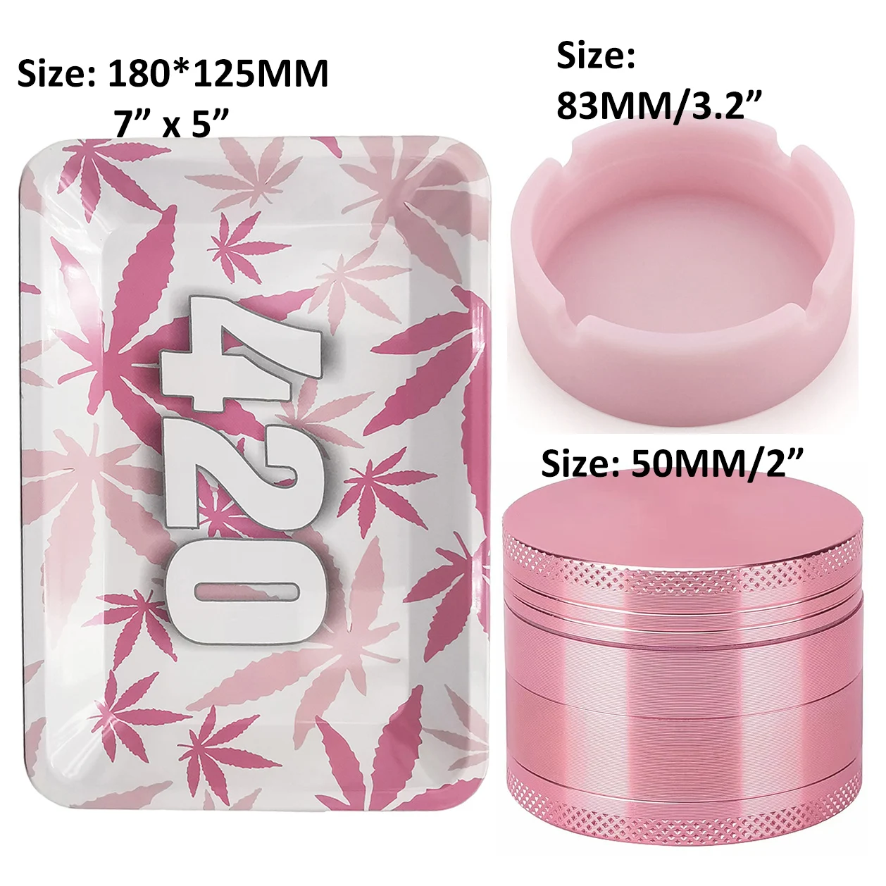 Pink Set Rolling Tray Plate 40MM 50MM 63MM Aluminum Alloy Smoke Grinder 4 Layers Metal Silicone Ashtray Tobacco Grinder