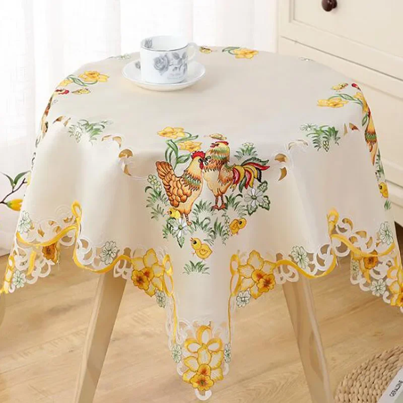 2024 NEW Easter Chicken Embroidery Bed Table Runner Flag Cloth Cover Dining Tablecloth Kitchen Table Decoration and Accessories