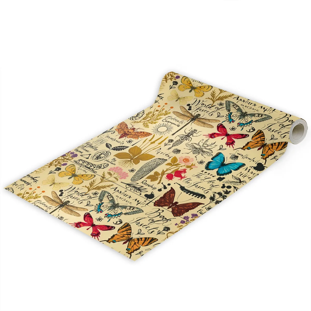 Retro Yellow Dragonfly Butterfly Wallpaper Roll Removable Waterproof Plant Insect Contact Paper for Bathroom Bedroom Wall