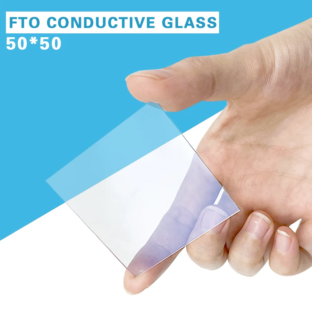 Ohm sq Laboratório Transparente Vidro Condutor Flúor Dopado Óxido de Estanho Fto Vidro Revestido 50x50x2.2 mm 10