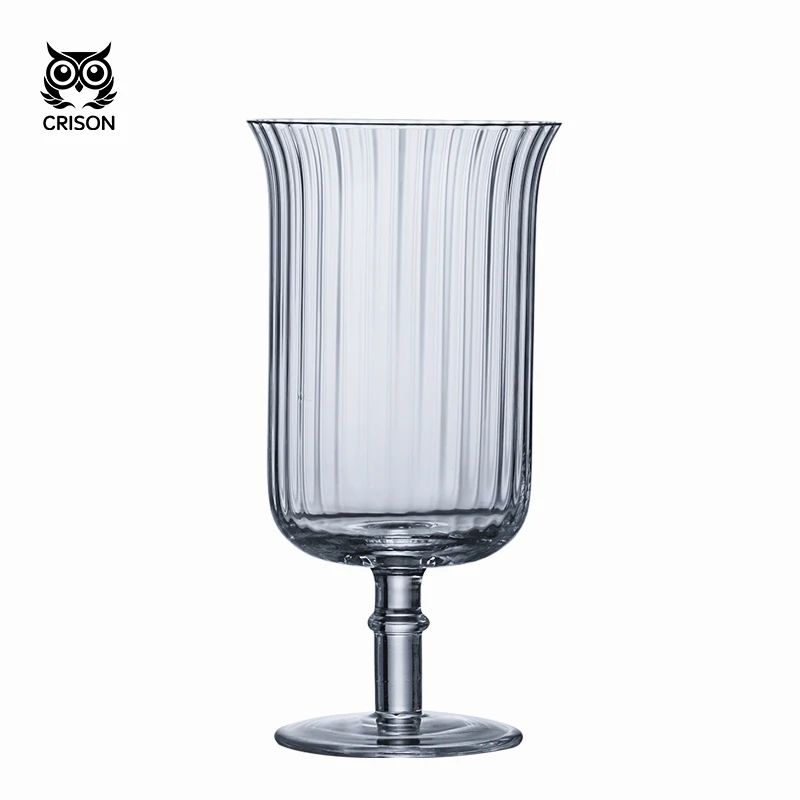 

CRISON INF06 Nordic Style Crystal Glass Vertical Striped Cocktail Cup Long Drink Bar Glassware for Home