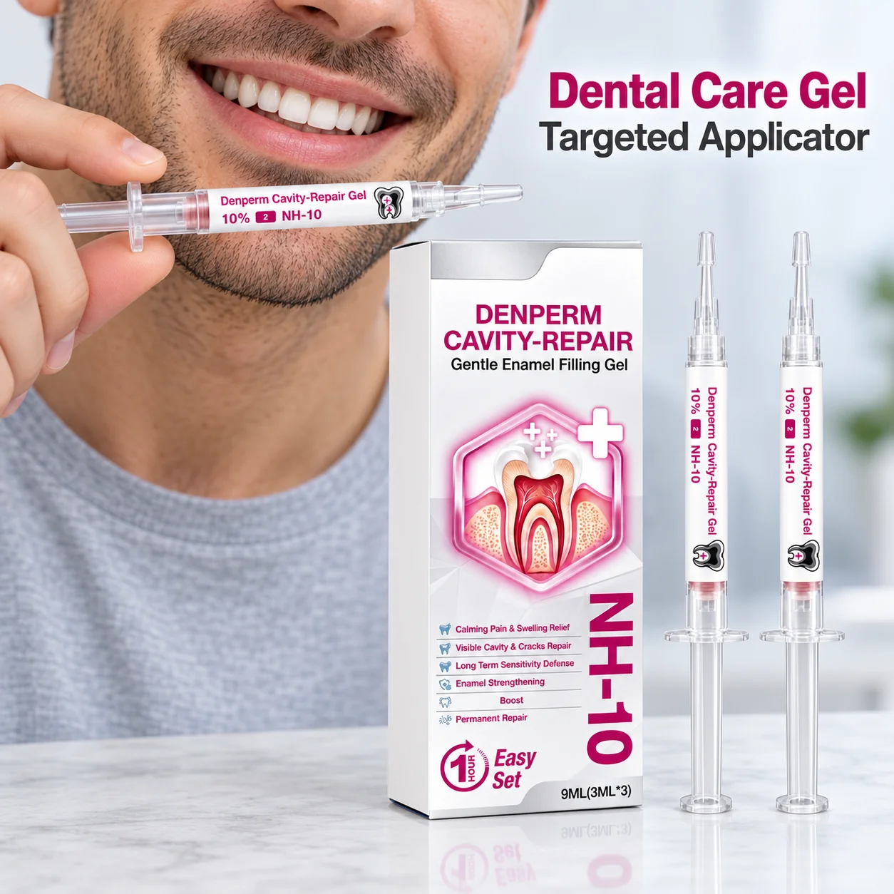 Enamel Filling Gel In Three 3ml Syringe Style Applicators With Clear Caps And Slim Dispensing Tips In A Box With 9ml Net Volume