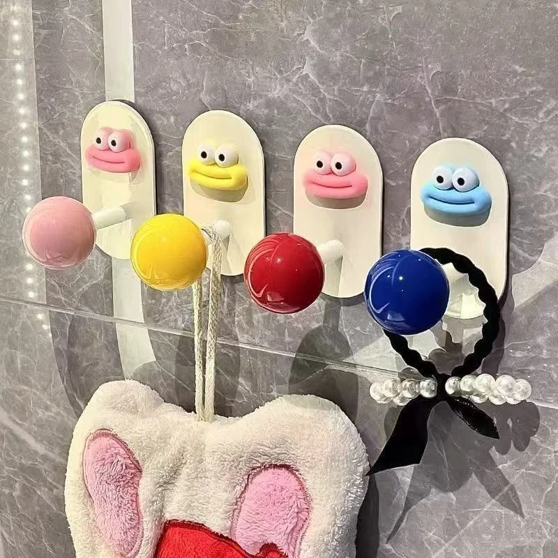 

4PCS New Creative Cute Hook Bathroom No Punching Strong Load Bearing Bedroom Living Room Wall Door Adhesive Hook Storage Rack
