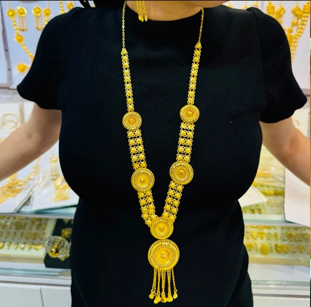 

Fashion New Dubai 24K Gold Plated Necklace Earrings for Couples' Wedding Party Jewelry Set DD10724