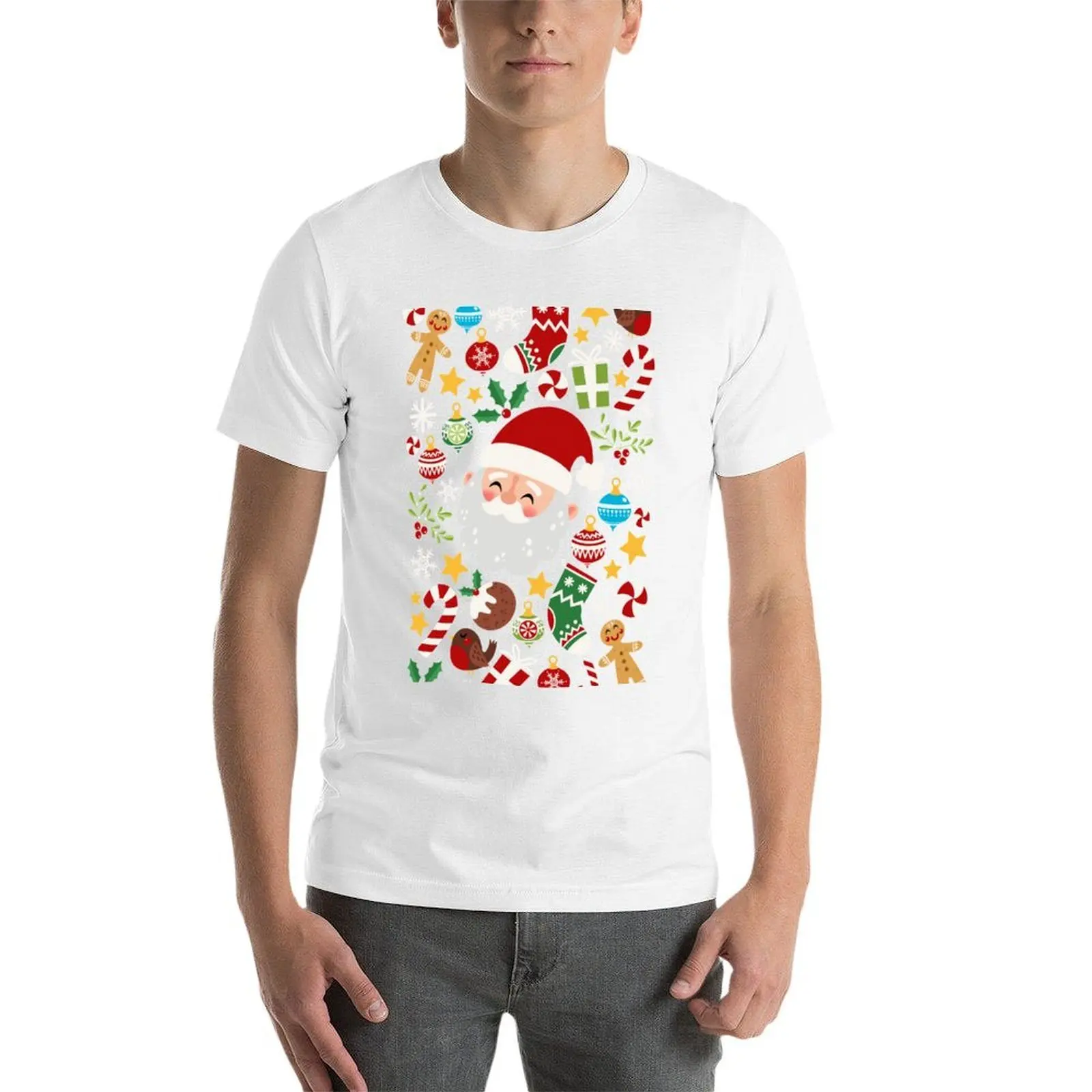 سانتا، قصب الحلوى والزنجبيل... أوه بلدي! تي شيرت بطاقة عيد الميلاد تي شيرت رجالي تي شيرت جرافيك مصمم تي شيرت #4