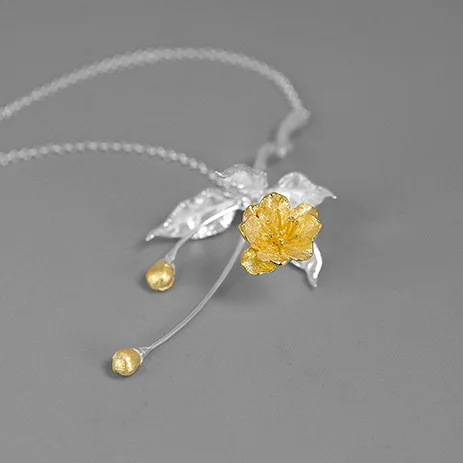 Miracle Sterling Silver 925 Original  Artistic Poetic Design Beautiful Fresh Begonia Flower Necklace