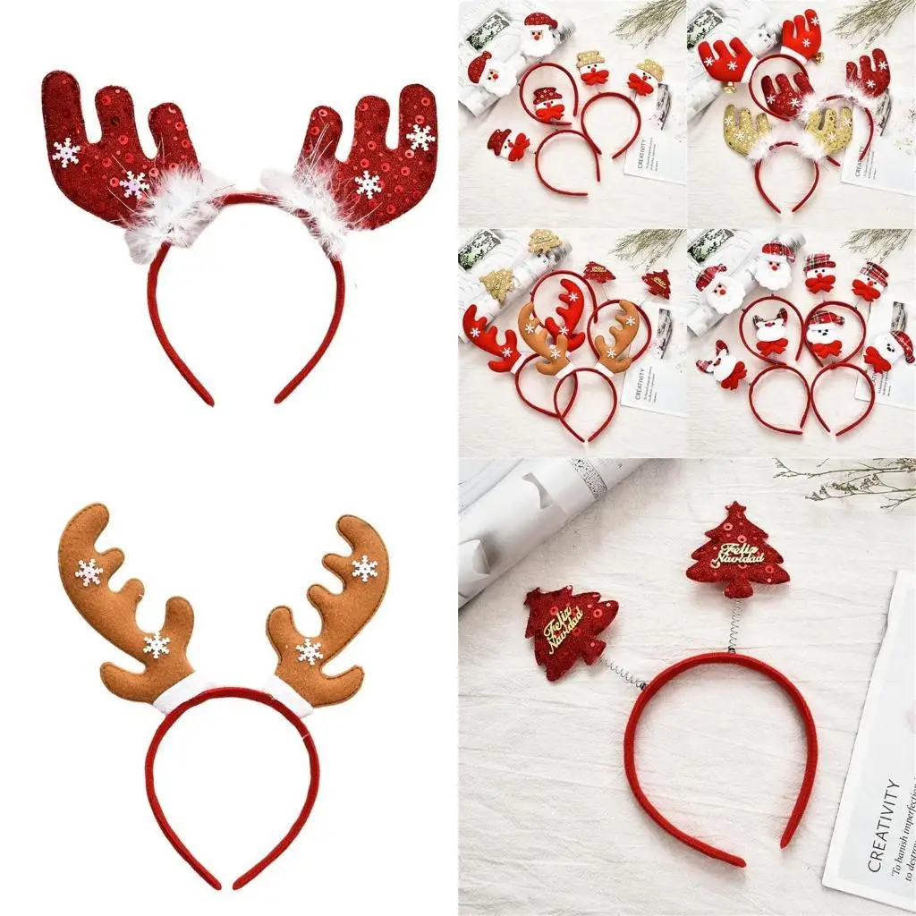 

A52E Christmas Party Accessories Glittering Elk Headband Holiday Party Props Hairband Family Gathering Decorative Dress Up
