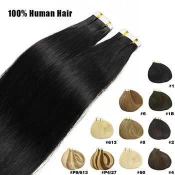Extensions de Cheveux Humains Lisses 100% Vrais, Noir Naturel, Sans Couture, Trame de Peau, 20 Pièces, 50 g/paquet