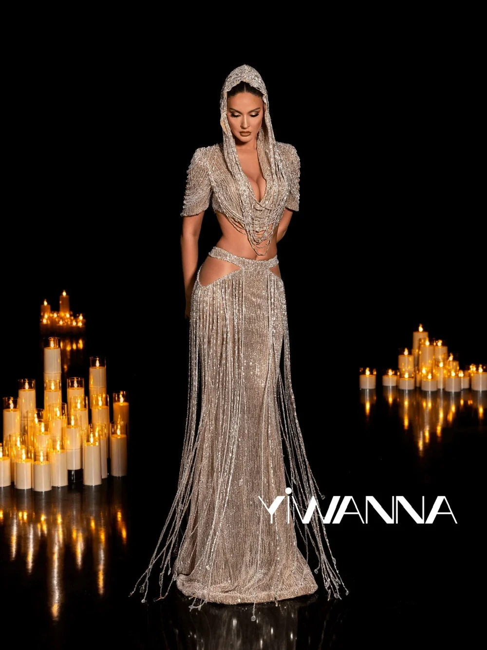 

Glimmering Beaded Tassel Evening Dress Dramatic Chic Floor-length Wedding Party Gown New Customized Opulent Red Carpet Gowns