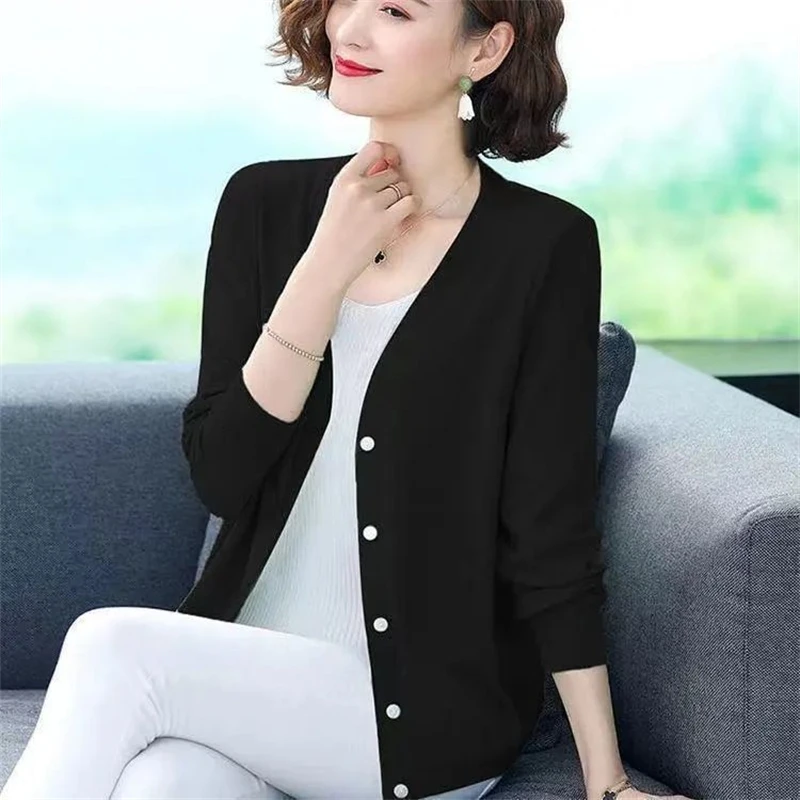 2023 Autumn Winter Women Single Breasted Knitted Cardigans Korean Fashion Solid Long Sleeve Knitwears Female Simple Sweater Coat