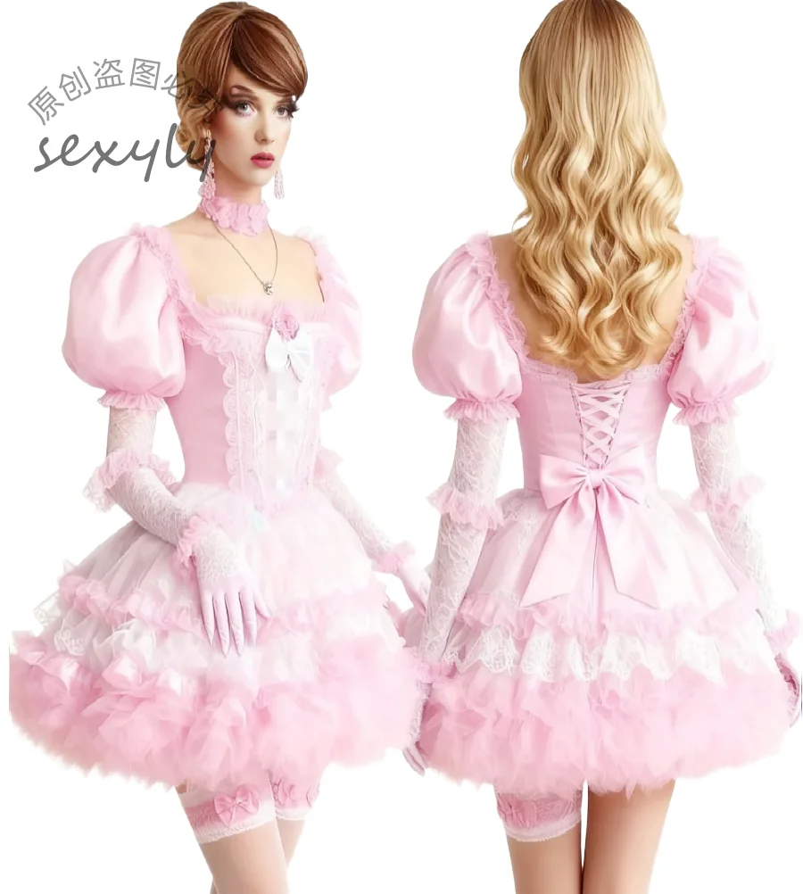 

Элегантное розовое коктейльное платье с многоуровневыми оборками, кружевное короткое платье для выпускного вечера, сексуальное вечернее платье с длинным рукавом и бантом, одежда для косплея, выпускного вечера