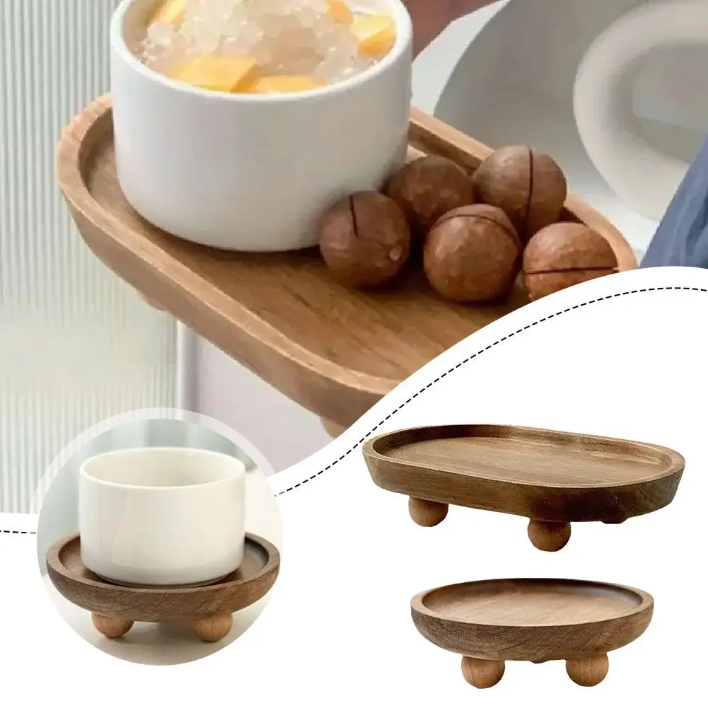 Elegant Wooden Tray Convenient Pedestal Stand Plate Multifunctional Key Jewelry Home Storage Food Dessert Display Trays Decor