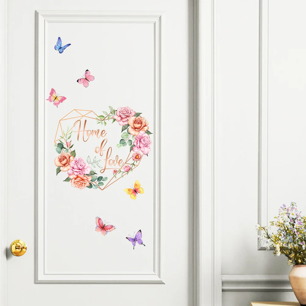 

Heart-shaped Flower Butterfly Wall Stickers Living Room Glass Window Home Decorration Mural Beautify Self Adhesive Door Decals