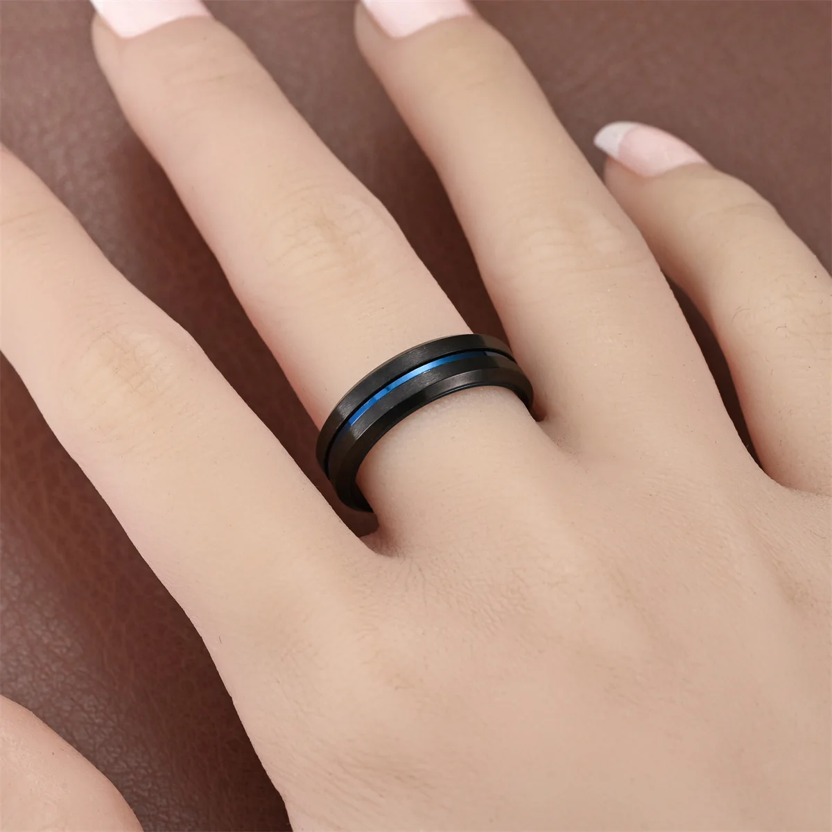بسيطة 6 مللي متر خاتم من الفولاذ المقاوم للصدأ الأسود للرجال سحر العصرية الأخدود خواتم الخطبة مجوهرات اكسسوارات هدايا بالجملة #3