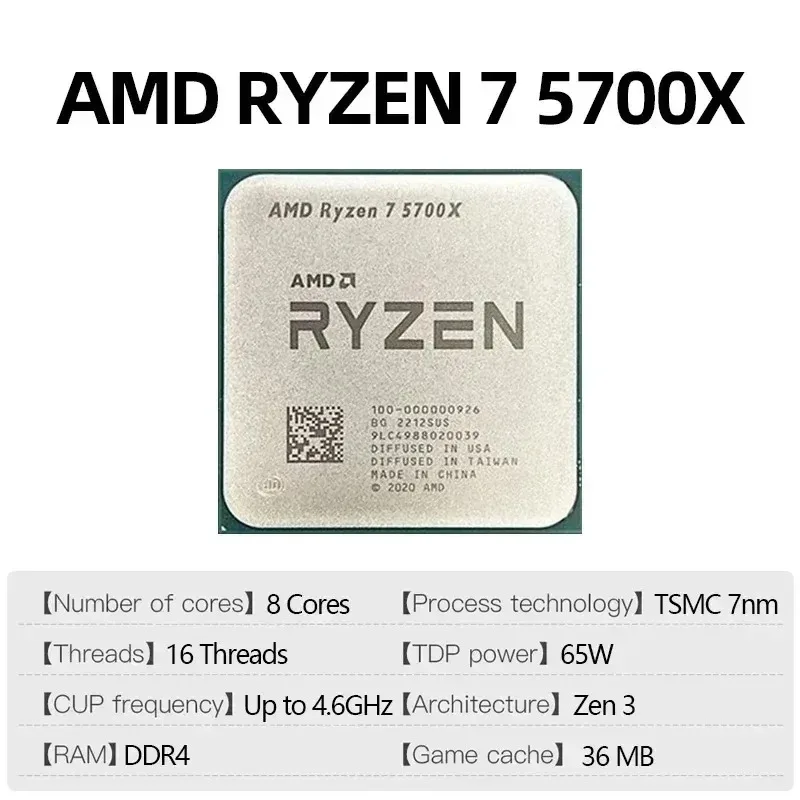 AMD Ryzen 7 5700X 4.6GHz Socket AM4 AMD R7 5700X 8-Core 16-Thread Unlocked Gaming CPU Desktop Processor 100% Brand New