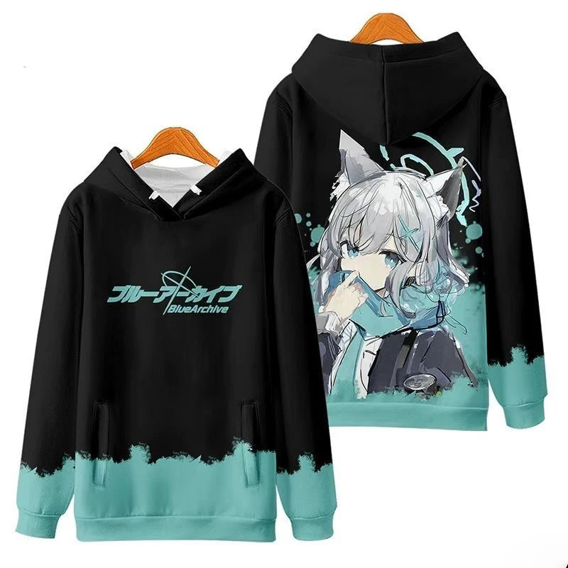 لعبة الأزرق الأرشيف تأثيري هوديس ثلاثية الأبعاد شيروكو طباعة الرجال النساء أنيمي البلوز الخريف/الشتاء جديد هوديي عادية Y2k معطف رياضي