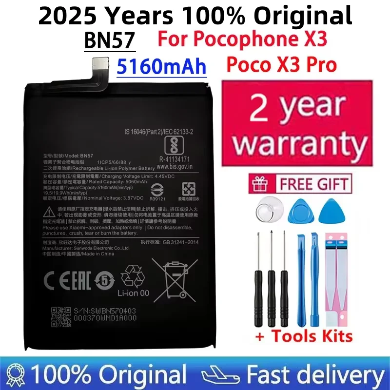 2025 Years Brand New BN57 5060mAh Battery For Xiaomi Pocophone X3 Poco /X3 Pro Phone Replacement Batteries+Tools