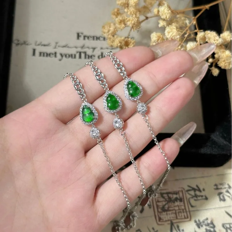 Five-Copper-Coin-Encrusted Bracelet, Natural Jadeite, Autumn-Winter Accessory, Exquisite Hand Jewelry, New S